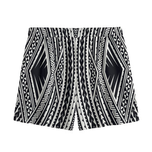 Black And White Maori Tattoo Print Mesh Shorts