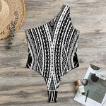 Black And White Maori Tattoo Print One Shoulder Bodysuit