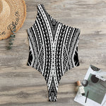 Black And White Maori Tattoo Print One Shoulder Bodysuit