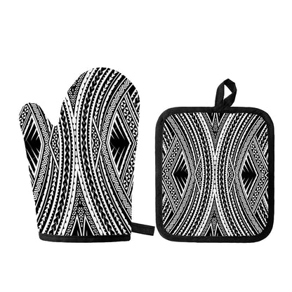 Black And White Maori Tattoo Print Oven Mitt And Pot Holder Set