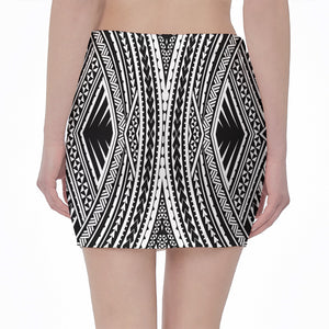 Black And White Maori Tattoo Print Pencil Mini Skirt