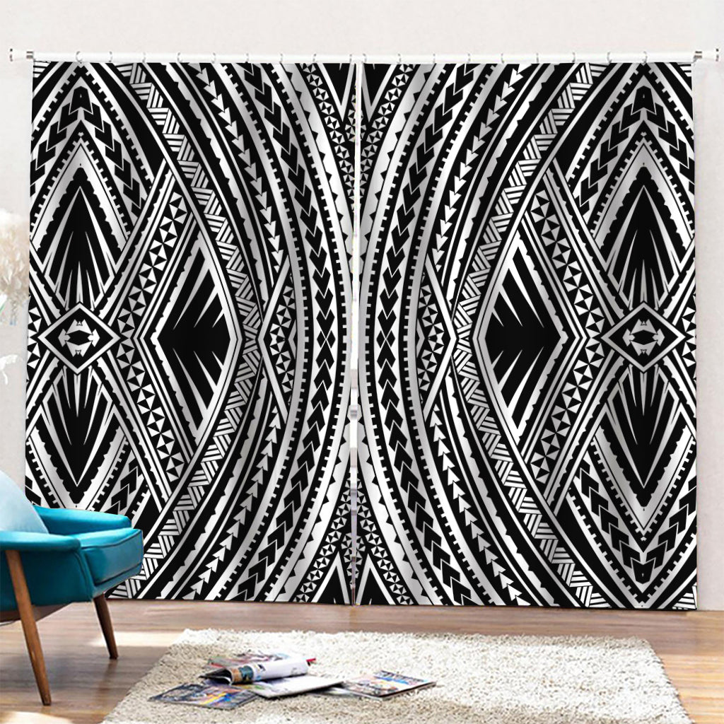 Black And White Maori Tattoo Print Pencil Pleat Curtains