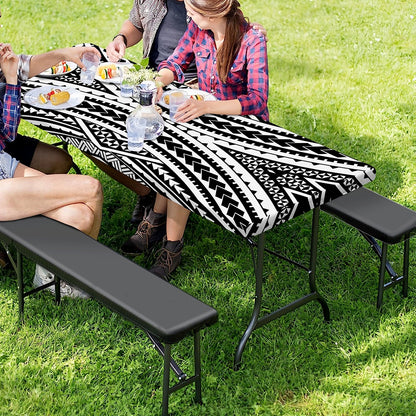 Black And White Maori Tattoo Print Picnic Table Cover