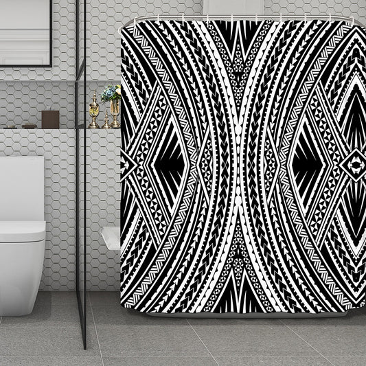 Black And White Maori Tattoo Print Polyester Shower Curtain