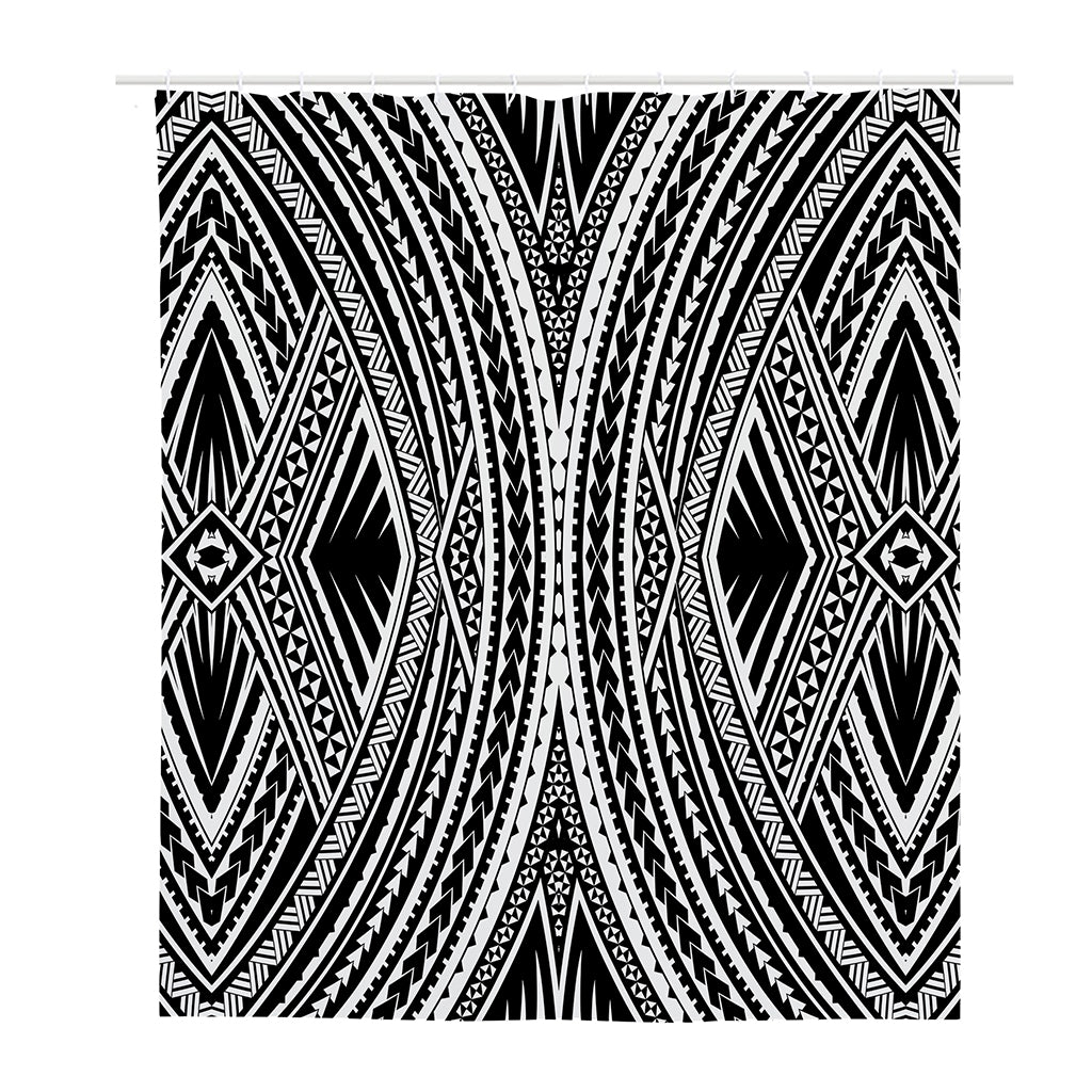 Black And White Maori Tattoo Print Polyester Shower Curtain