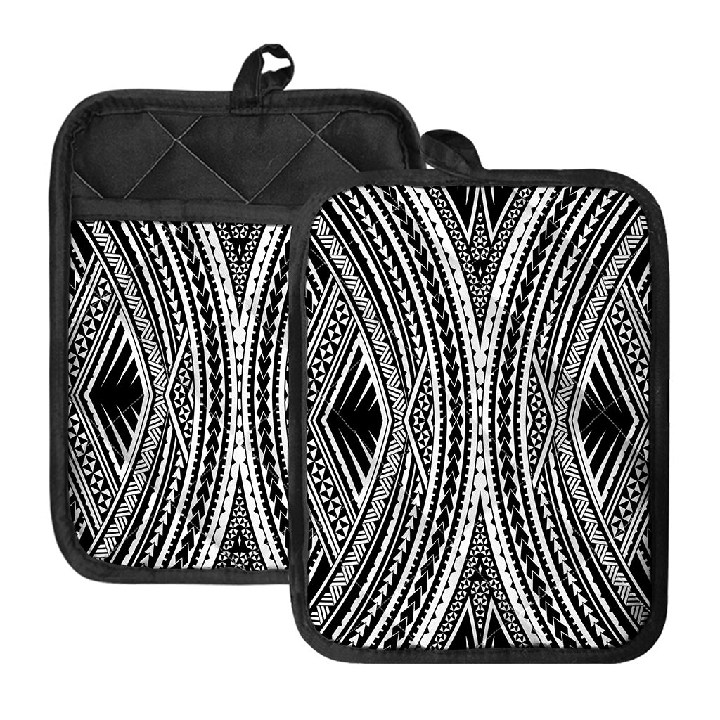 Black And White Maori Tattoo Print Pot Holders With Pocket