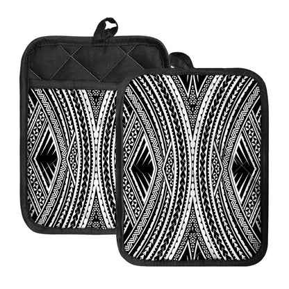 Black And White Maori Tattoo Print Pot Holders With Pocket
