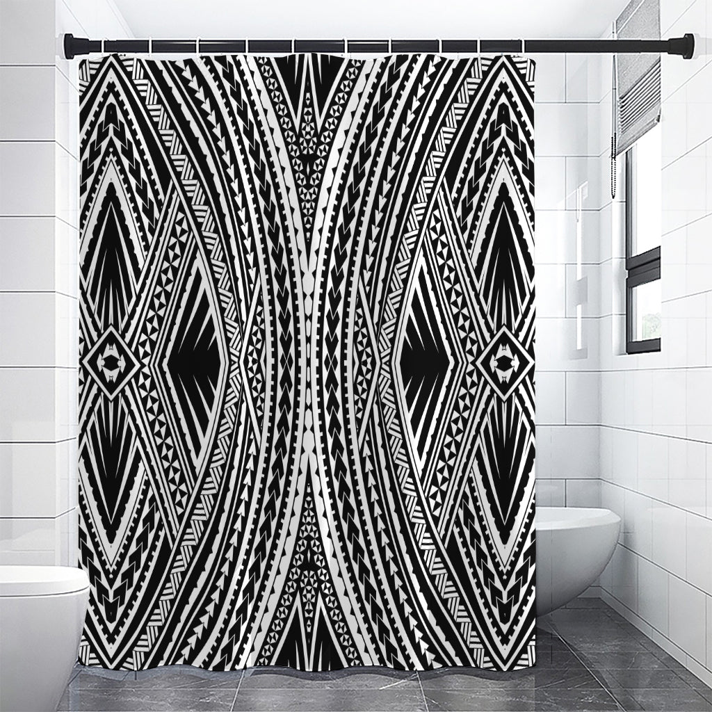 Black And White Maori Tattoo Print Premium Shower Curtain