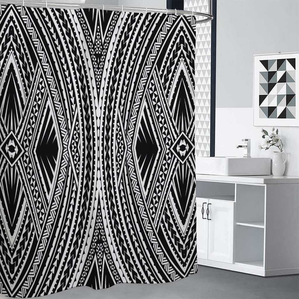 Black And White Maori Tattoo Print Premium Shower Curtain