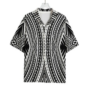 Black And White Maori Tattoo Print Rayon Hawaiian Shirt