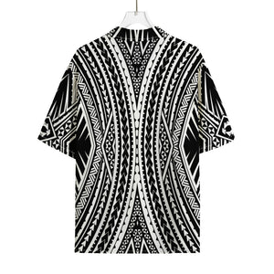 Black And White Maori Tattoo Print Rayon Hawaiian Shirt