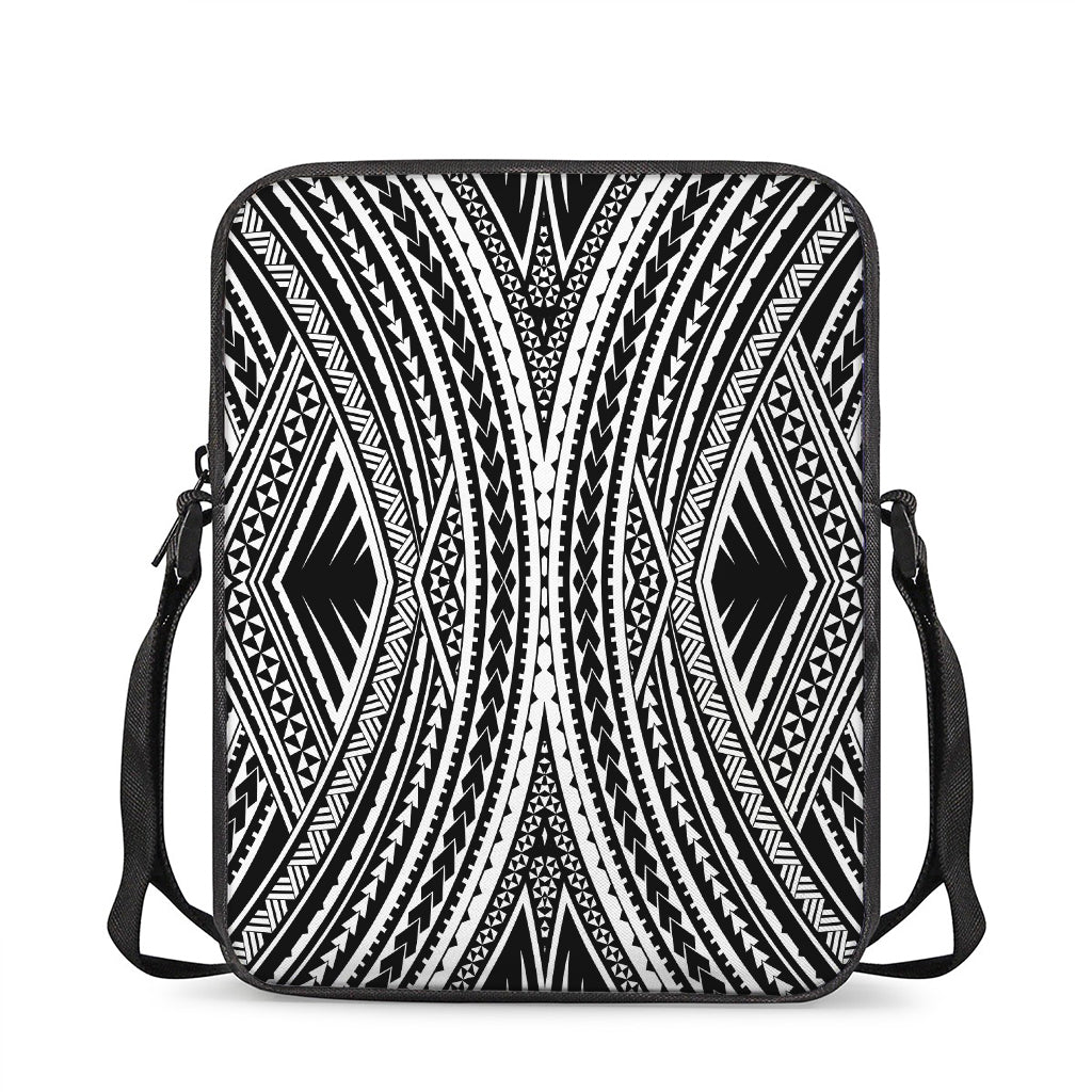 Black And White Maori Tattoo Print Rectangular Crossbody Bag