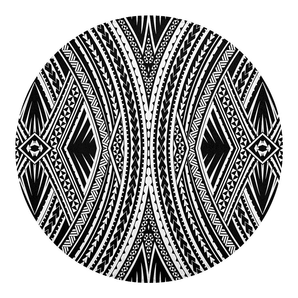 Black And White Maori Tattoo Print Round Blanket