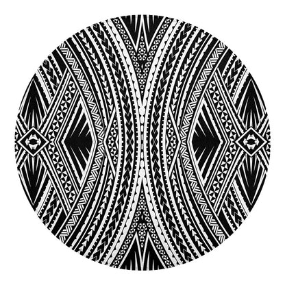 Black And White Maori Tattoo Print Round Blanket