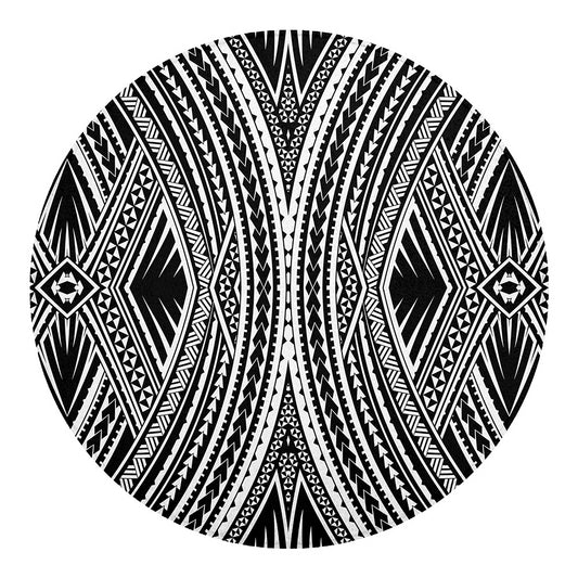 Black And White Maori Tattoo Print Round Blanket