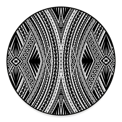 Black And White Maori Tattoo Print Round Floor Mat