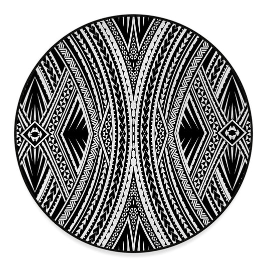 Black And White Maori Tattoo Print Round Floor Mat