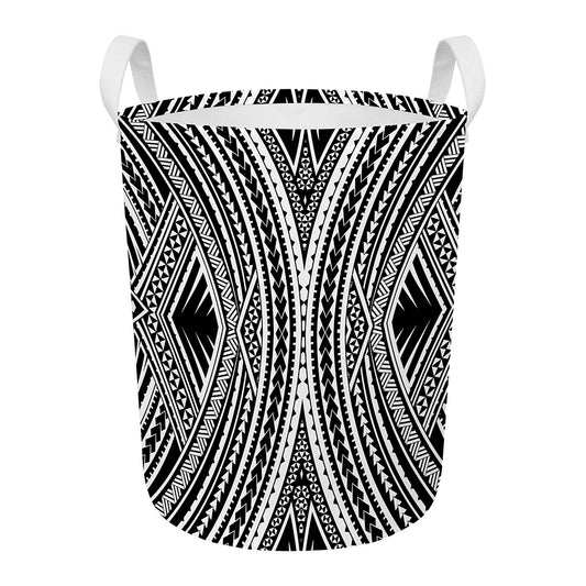 Black And White Maori Tattoo Print Round Laundry Basket