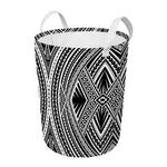 Black And White Maori Tattoo Print Round Laundry Basket