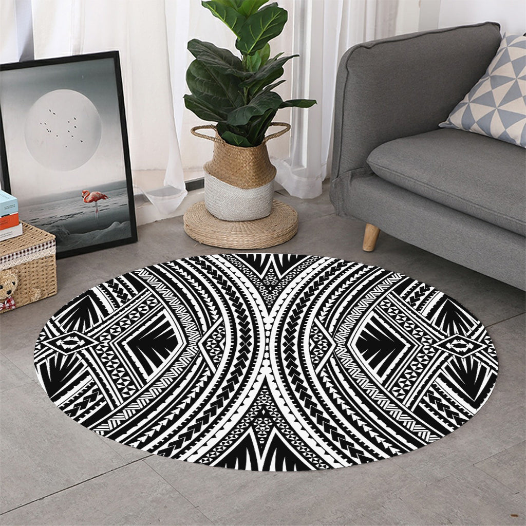 Black And White Maori Tattoo Print Round Rug