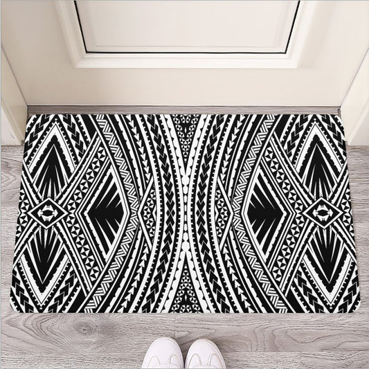 Black And White Maori Tattoo Print Rubber Doormat