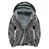 Black And White Maori Tattoo Print Sherpa Lined Zip Up Hoodie