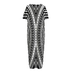 Black And White Maori Tattoo Print Short Sleeve Long Nightdress