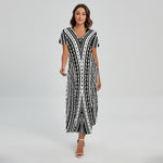 Black And White Maori Tattoo Print Short Sleeve Maxi Dress