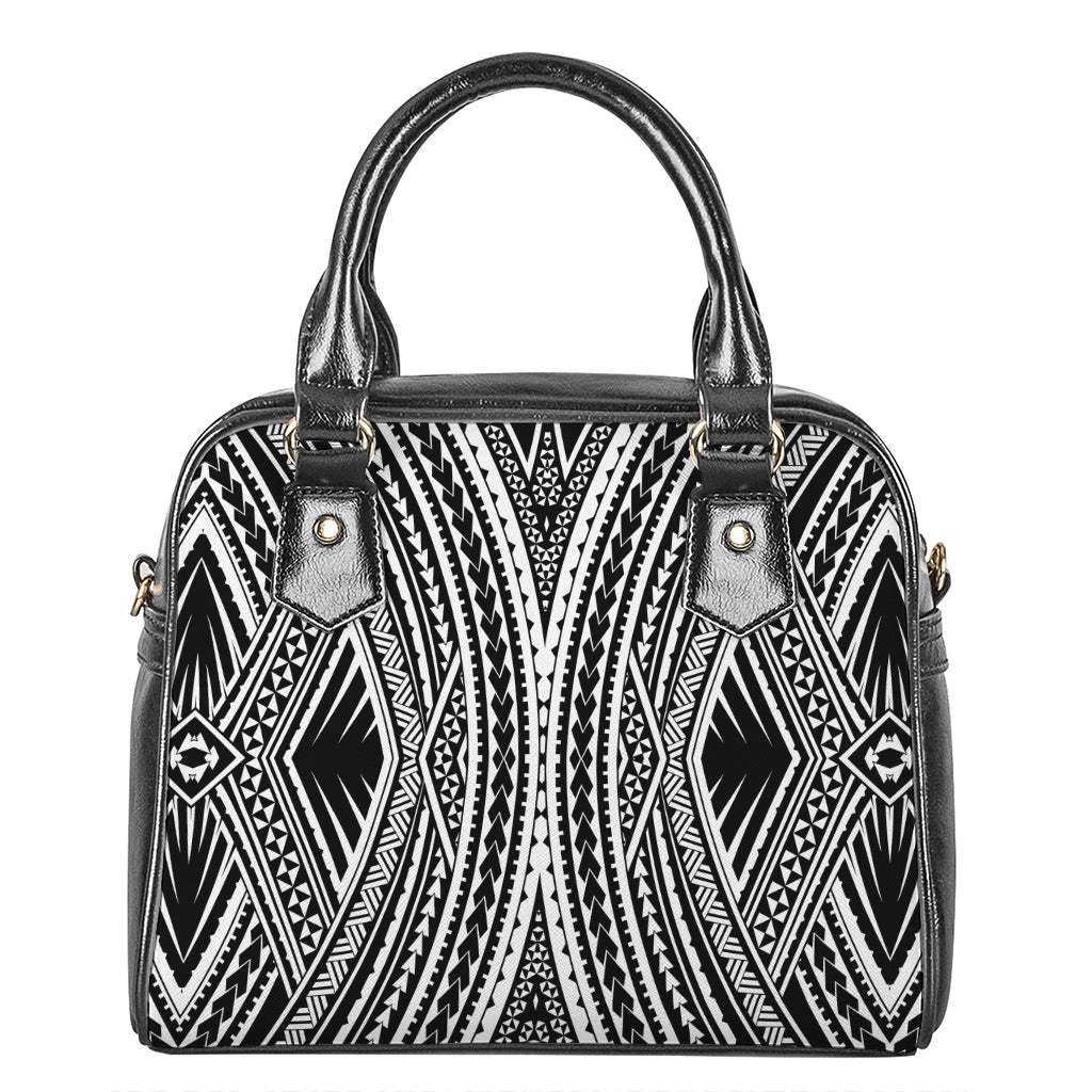 Black And White Maori Tattoo Print Shoulder Handbag