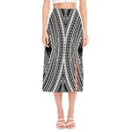 Black And White Maori Tattoo Print Side Slit Midi Skirt