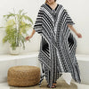 Black And White Maori Tattoo Print Silk V-Neck Kaftan Dress