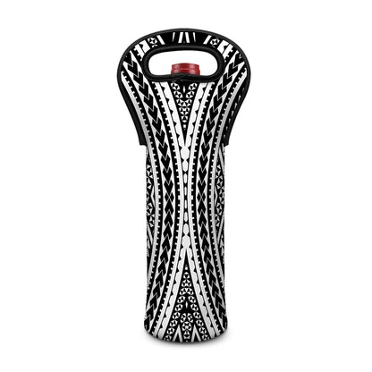Black And White Maori Tattoo Print Single Neoprene Wine Tote