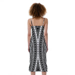 Black And White Maori Tattoo Print Slim Fit Midi Cami Dress