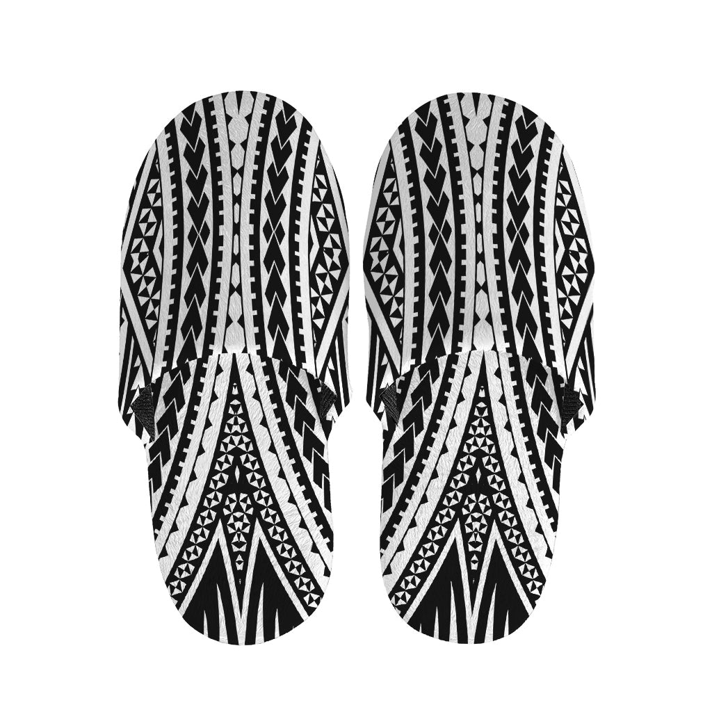 Black And White Maori Tattoo Print Slippers