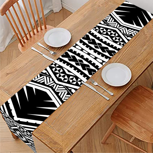 Black And White Maori Tattoo Print Table Runner