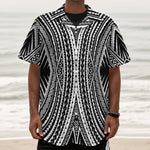 Black And White Maori Tattoo Print Textured Short Sleeve Shirt