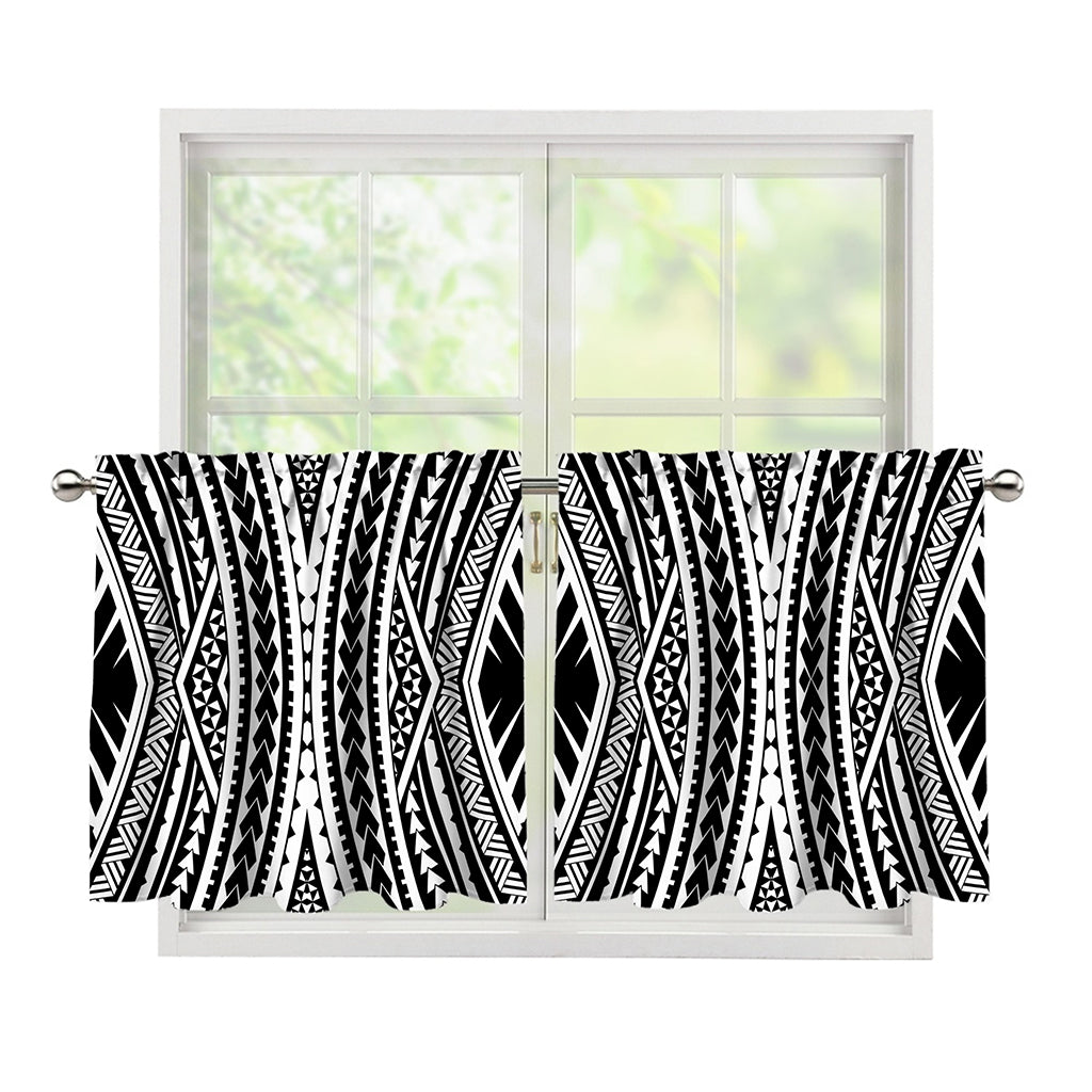 Black And White Maori Tattoo Print Tier Curtains