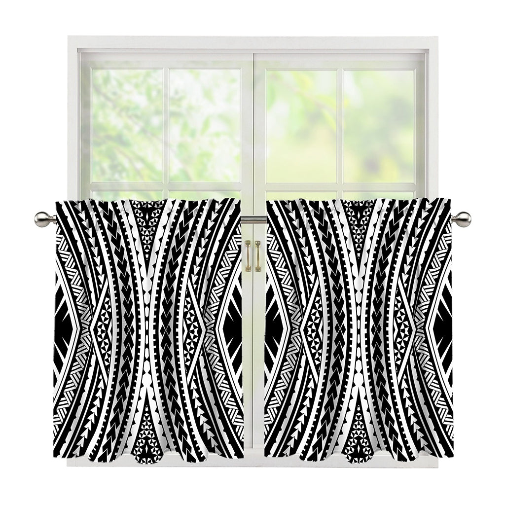Black And White Maori Tattoo Print Tier Curtains