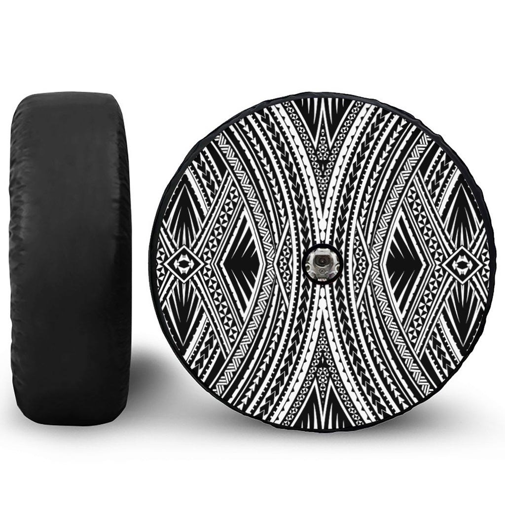 Black And White Maori Tattoo Print Tire Cover With Camera Hole