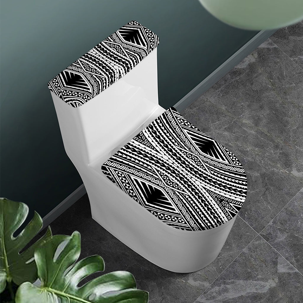 Black And White Maori Tattoo Print Toilet Lid And Tank Cover Set