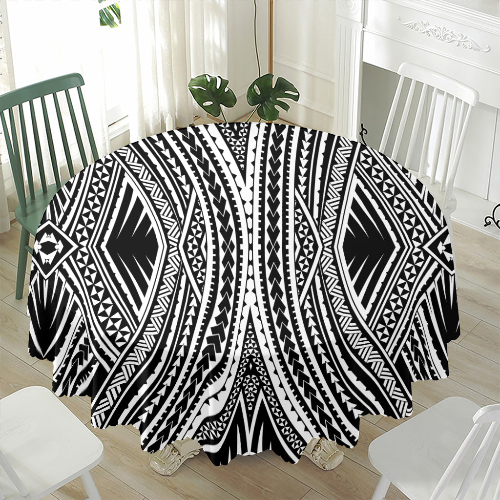 Black And White Maori Tattoo Print Waterproof Round Tablecloth