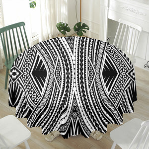 Black And White Maori Tattoo Print Waterproof Round Tablecloth