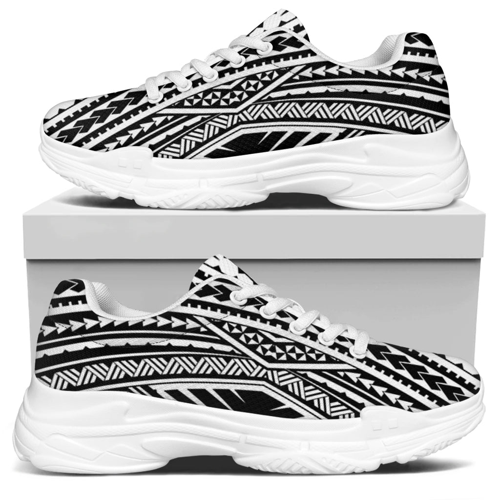 Black And White Maori Tattoo Print White Chunky Shoes