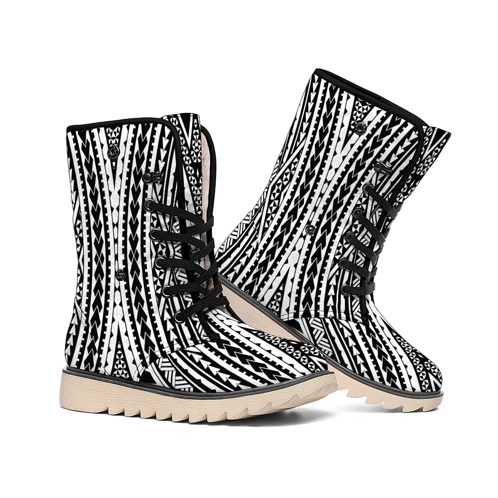 Black And White Maori Tattoo Print Winter Boots