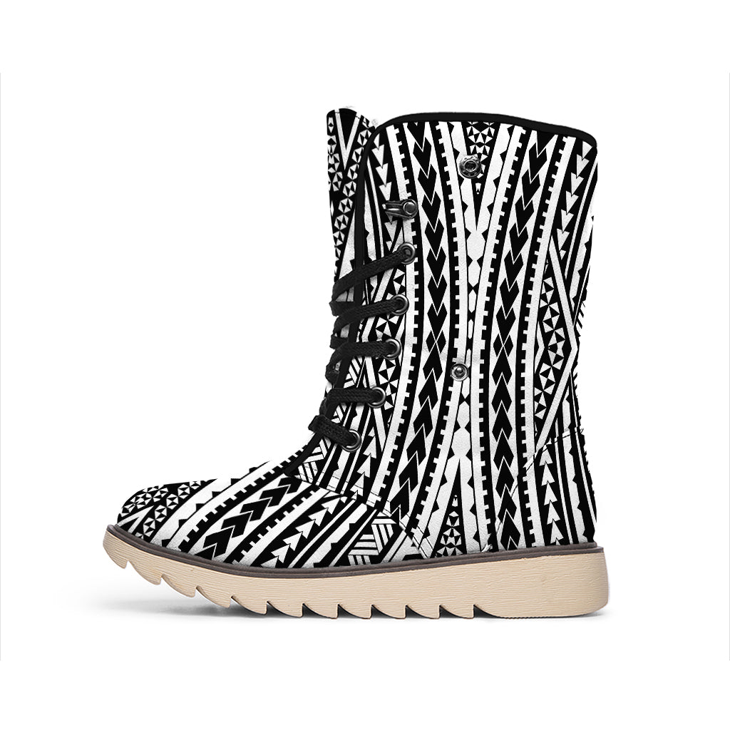 Black And White Maori Tattoo Print Winter Boots