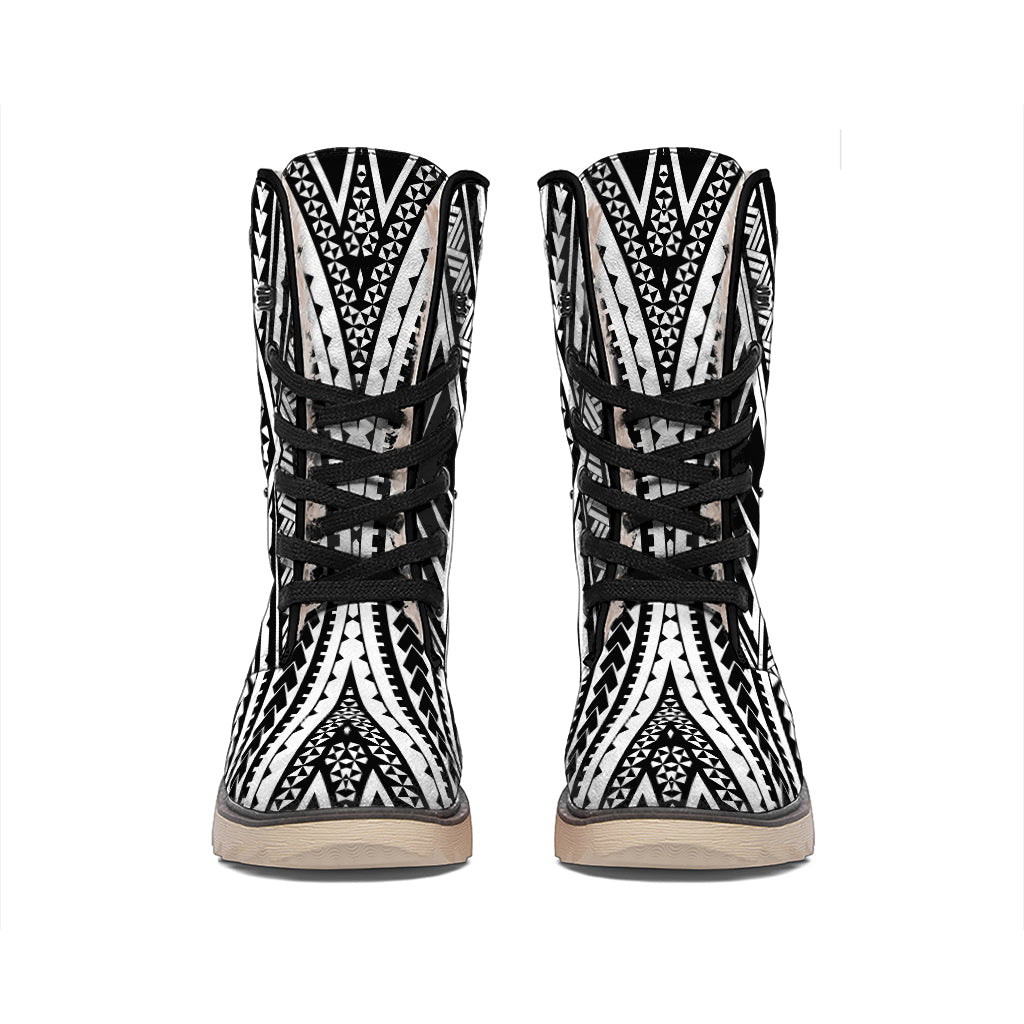 Black And White Maori Tattoo Print Winter Boots