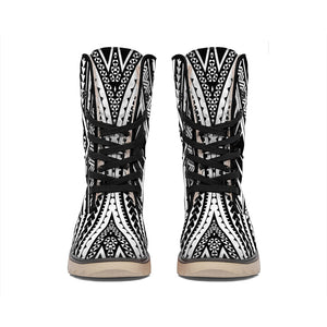 Black And White Maori Tattoo Print Winter Boots