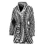 Black And White Maori Tattoo Print Women's Bathrobe