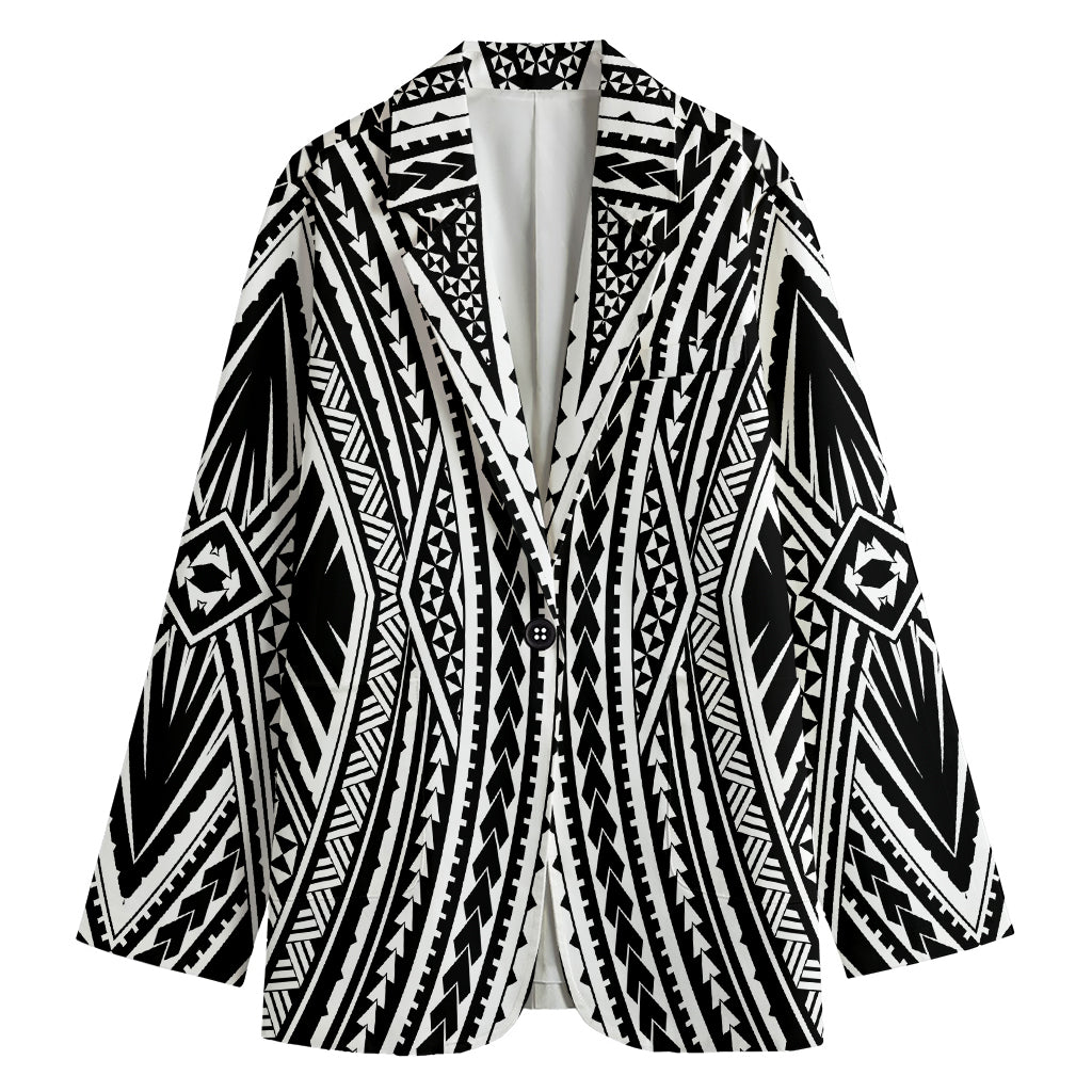 Black And White Maori Tattoo Print Women's Blazer