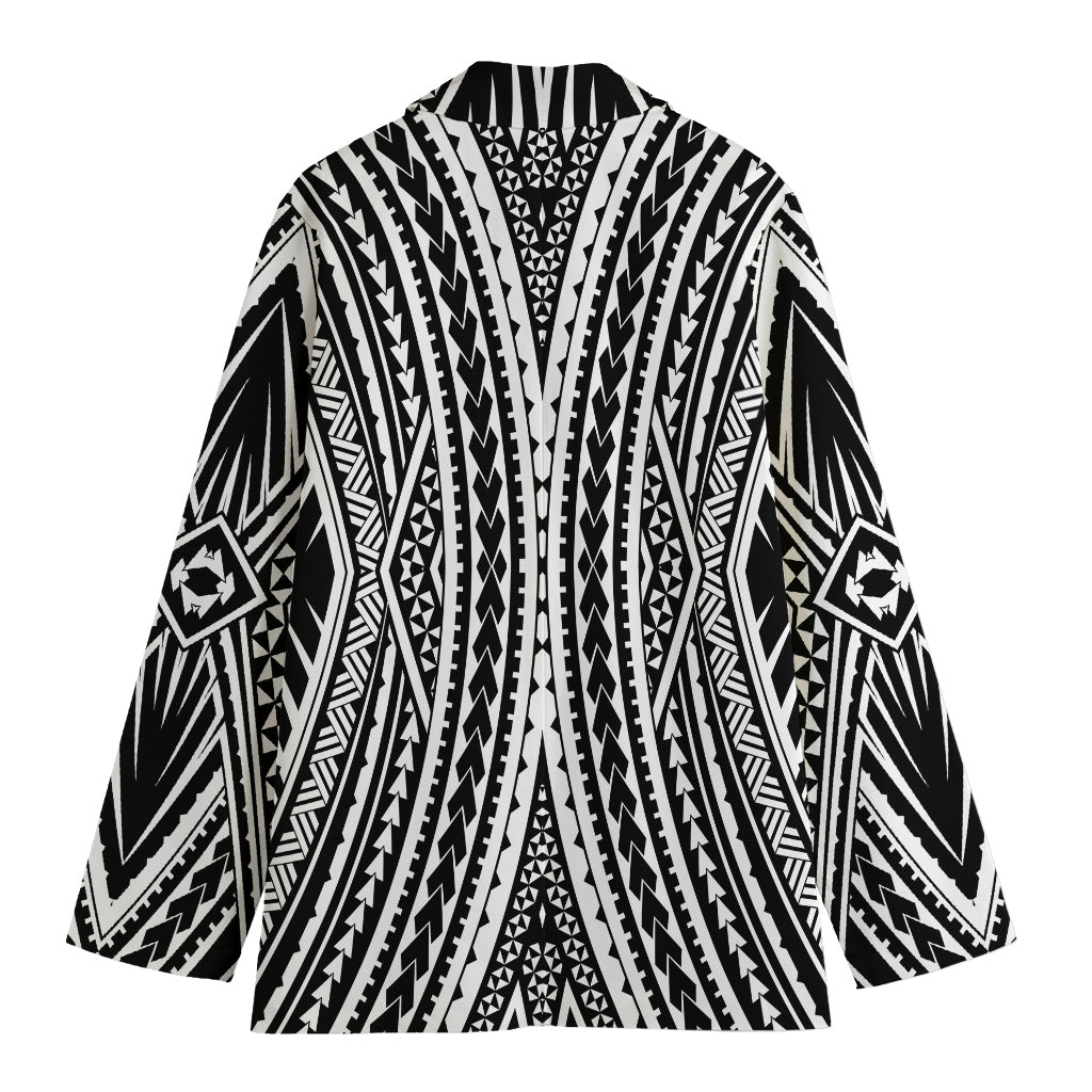 Black And White Maori Tattoo Print Women's Blazer